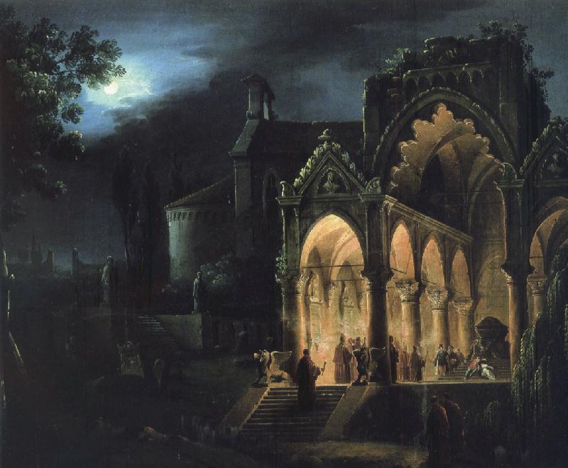 unknow artist mort de romeo et juliette dans un paysage eclaire par la lune oil painting image